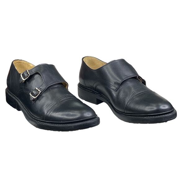 Frye Mens James Double Monk Strap Black Leather Slip On Oxford Size US 8.5